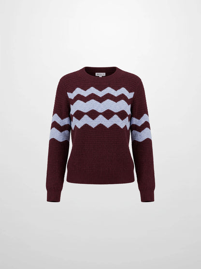 Waffle Designed Sweater - Burgundy/Light Blue