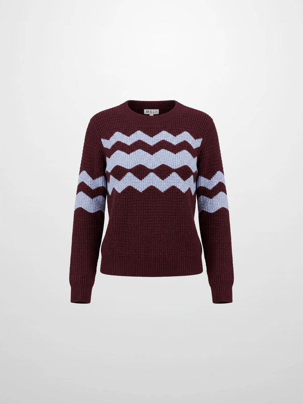 Waffle Designed Sweater - Burgundy/Light Blue
