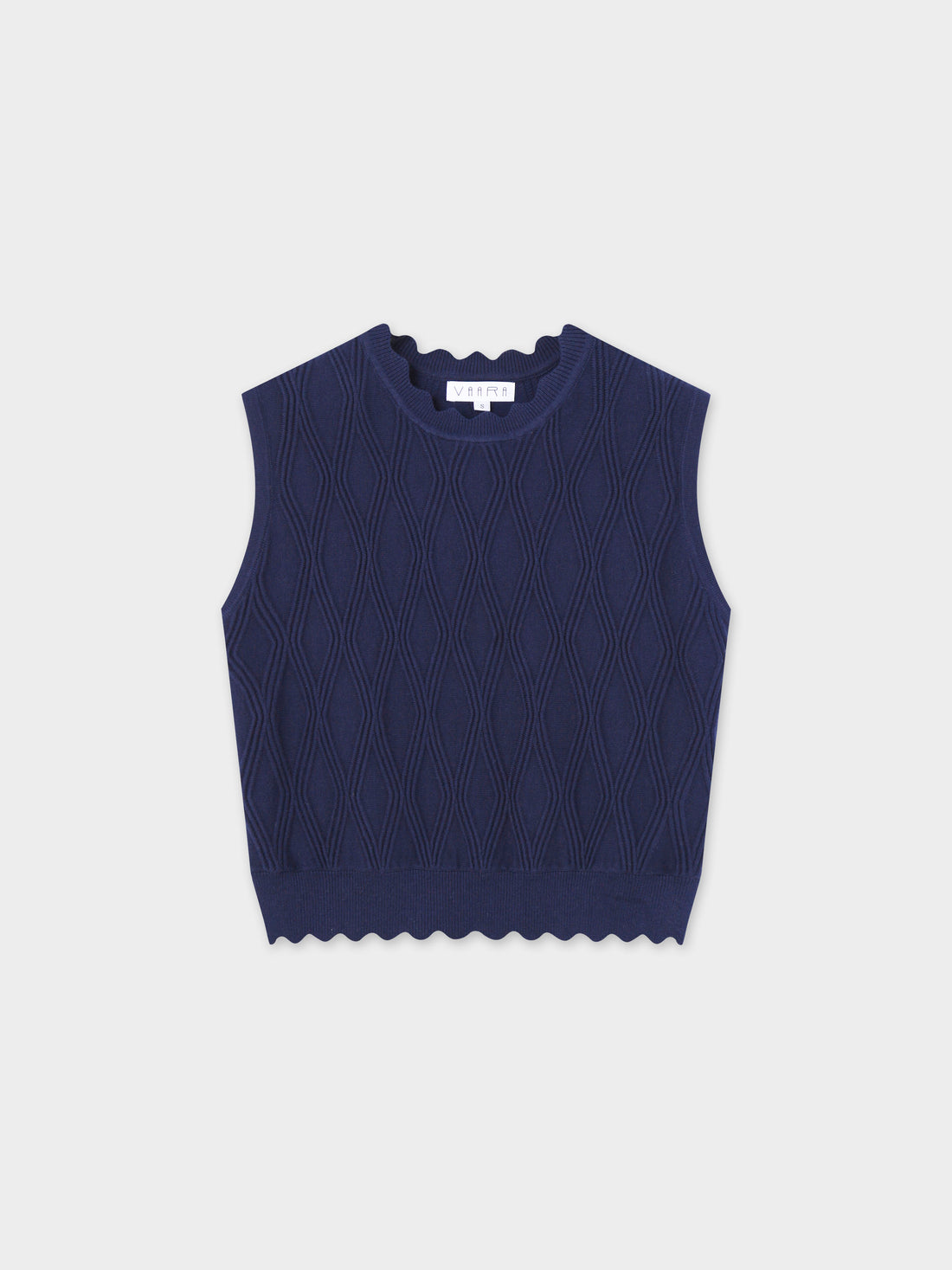 Scalloped Sleeveless Crew Neck Sweater-Blue