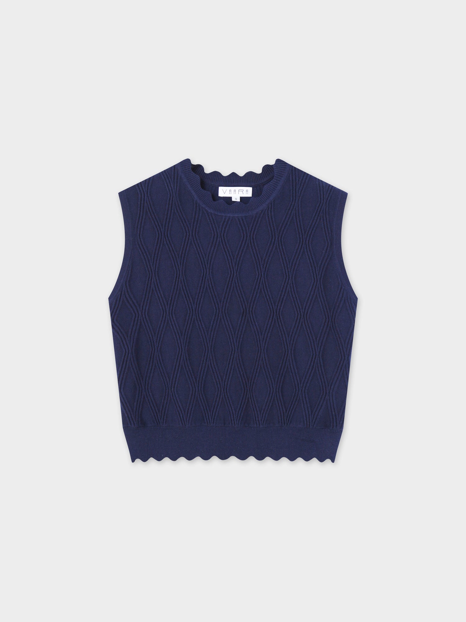 Scalloped Sleeveless Crew Neck Sweater-Blue