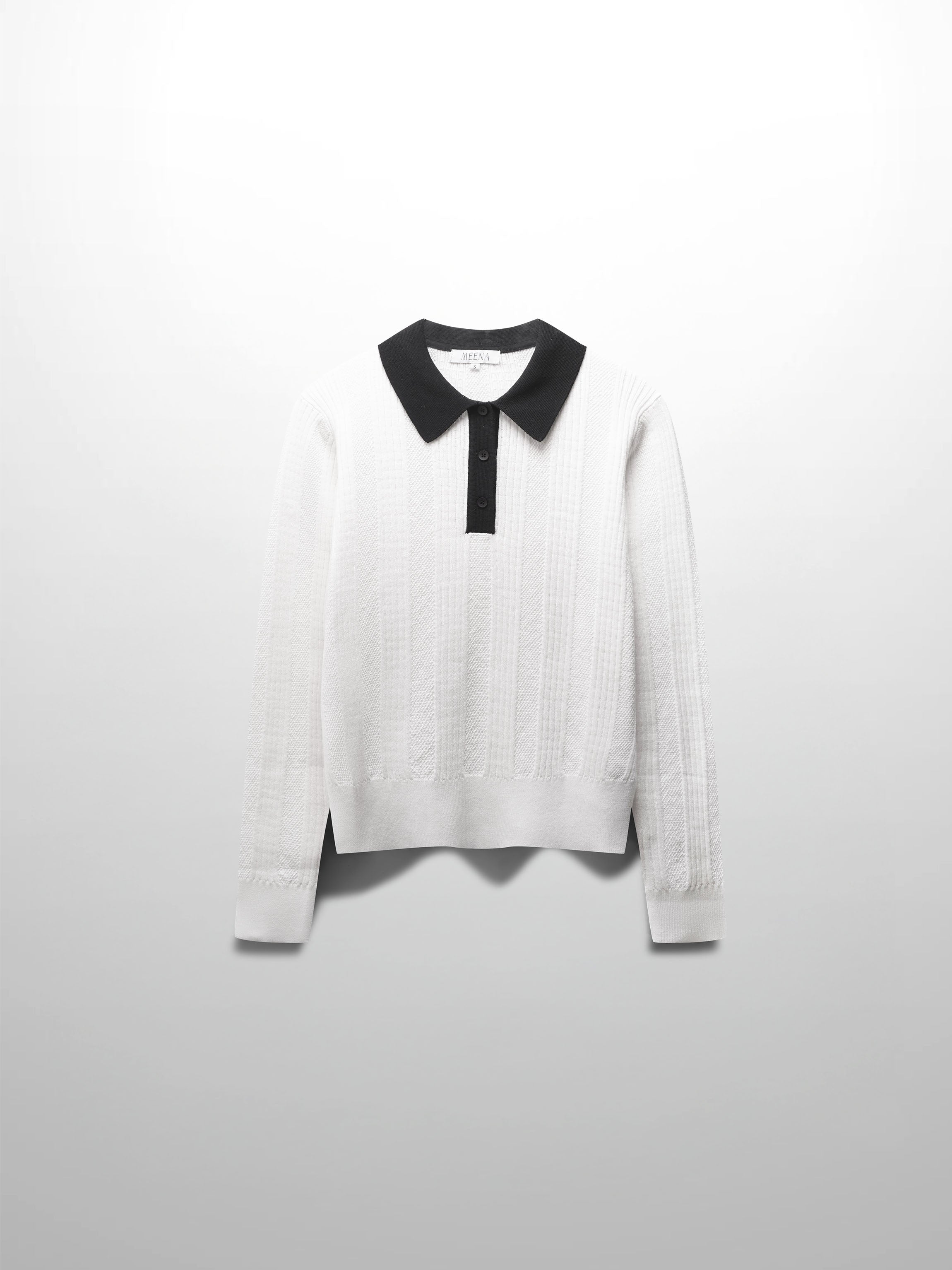 Knit Detail Collar Sweater-White/Black