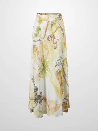 Printed Flare Skirt-City Street