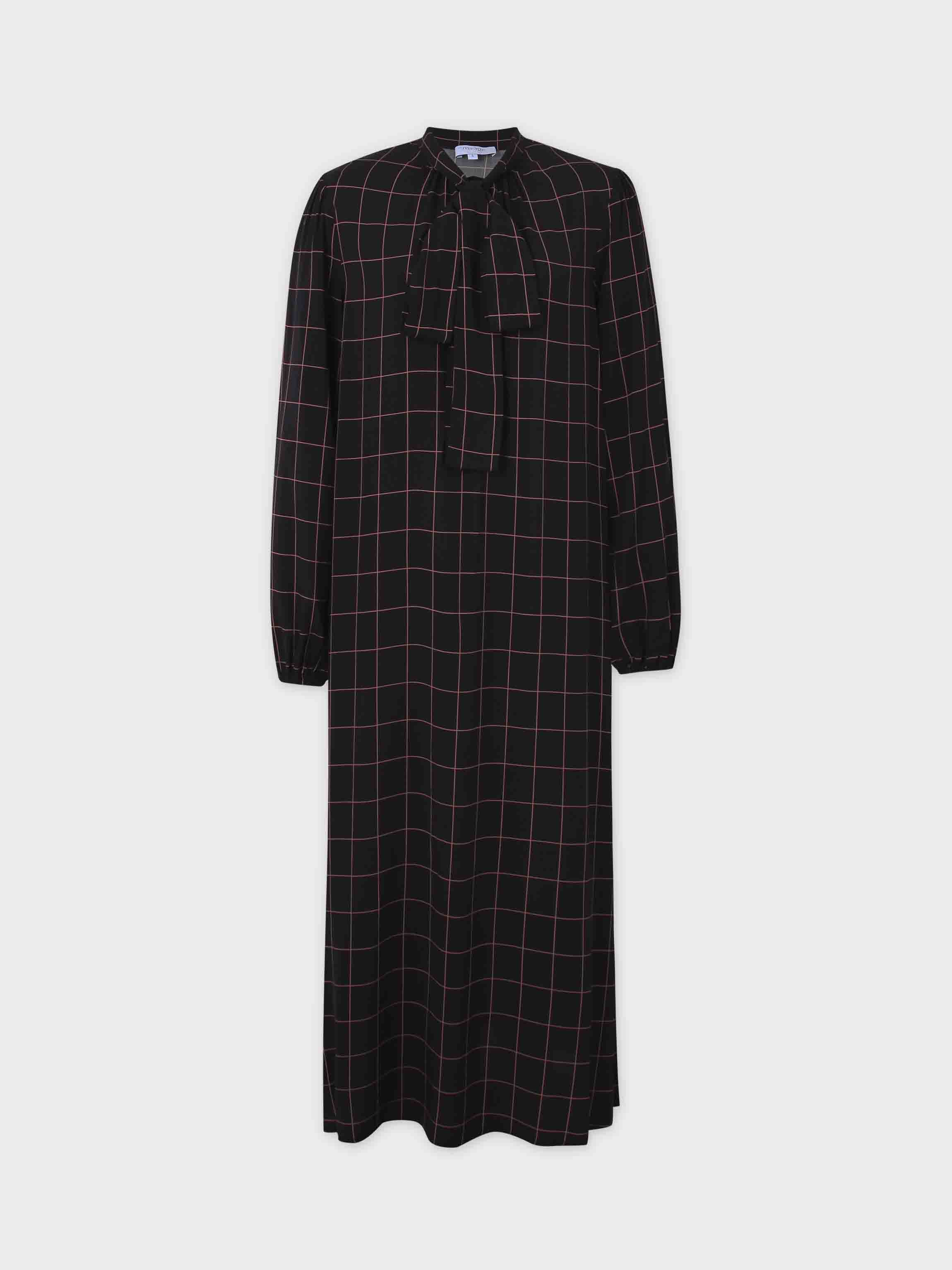 Front Placket Dress-Burgundy Plaid