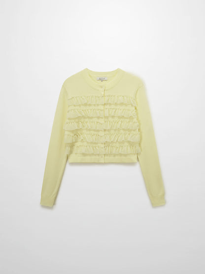 Ruffle Design Cardigan-Butter