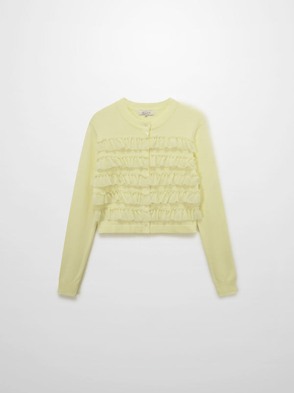 Ruffle Design Cardigan-Butter