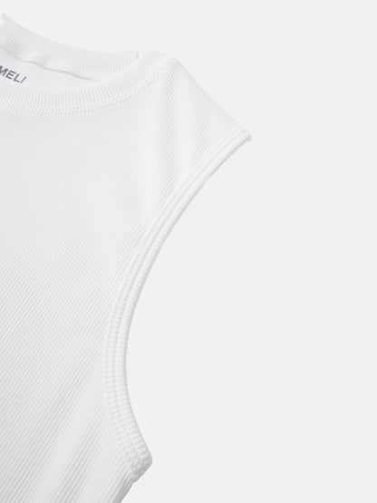 RIBBED CREW SLEEVELESS SHELL-WHITE