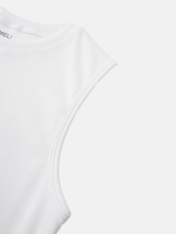 RIBBED CREW SLEEVELESS SHELL-WHITE