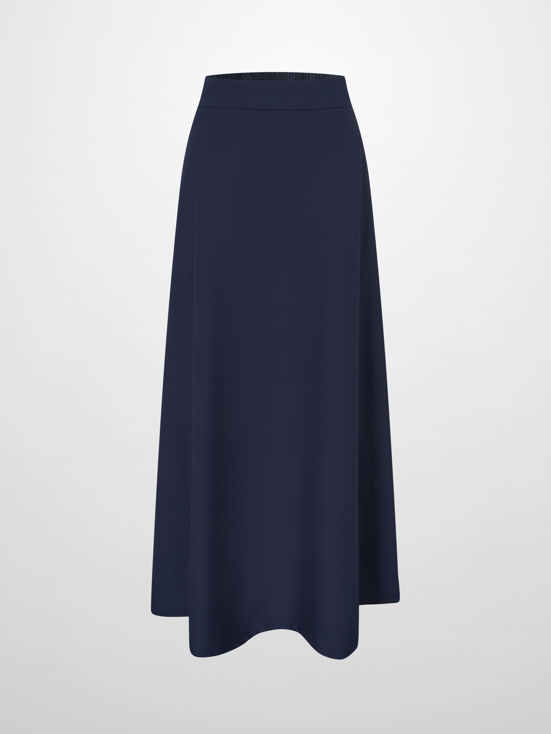 Elastic Back Maxi Cotton Blend Skirt-Navy