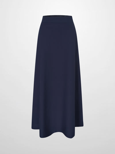 Elastic Back Maxi Cotton Blend Skirt-Navy