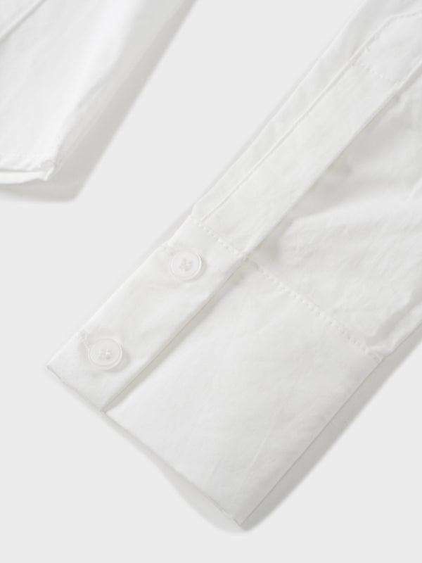 Embroidered Collar Button Down Blouse-White