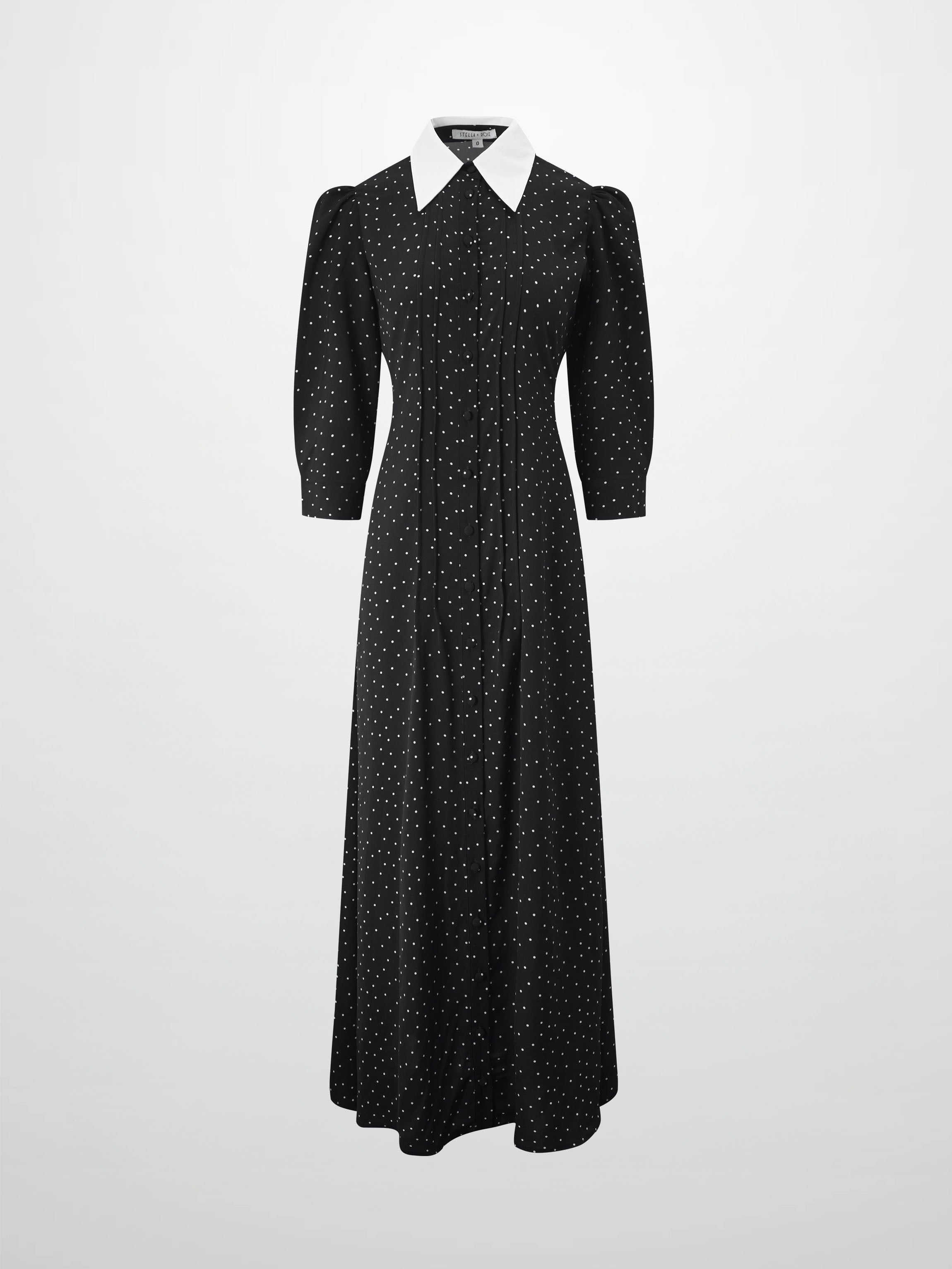 Collared Ruched Back Shirtdress-Polka Dot