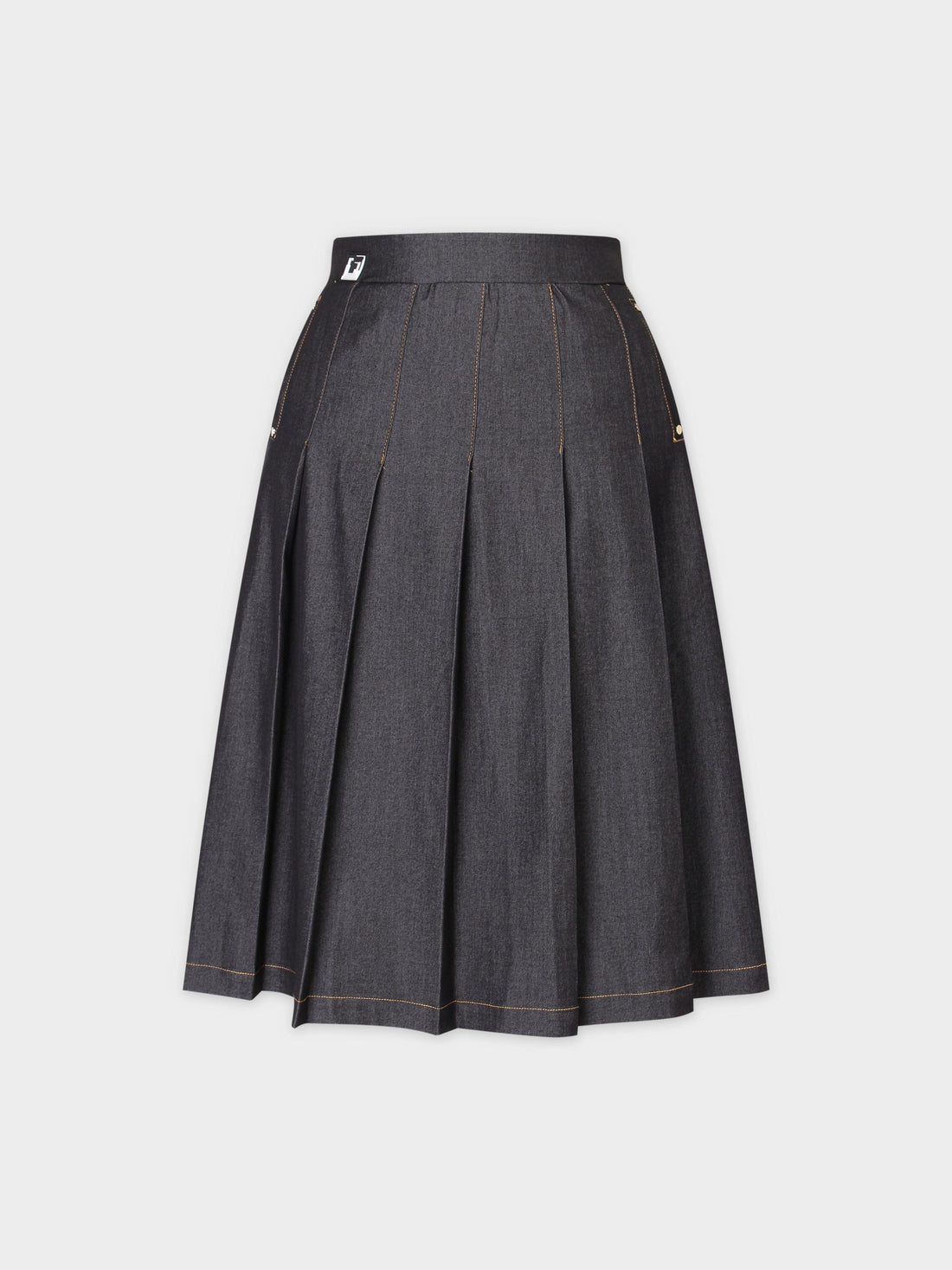 PLEATED DENIM SKIRT-BLACK DENIM