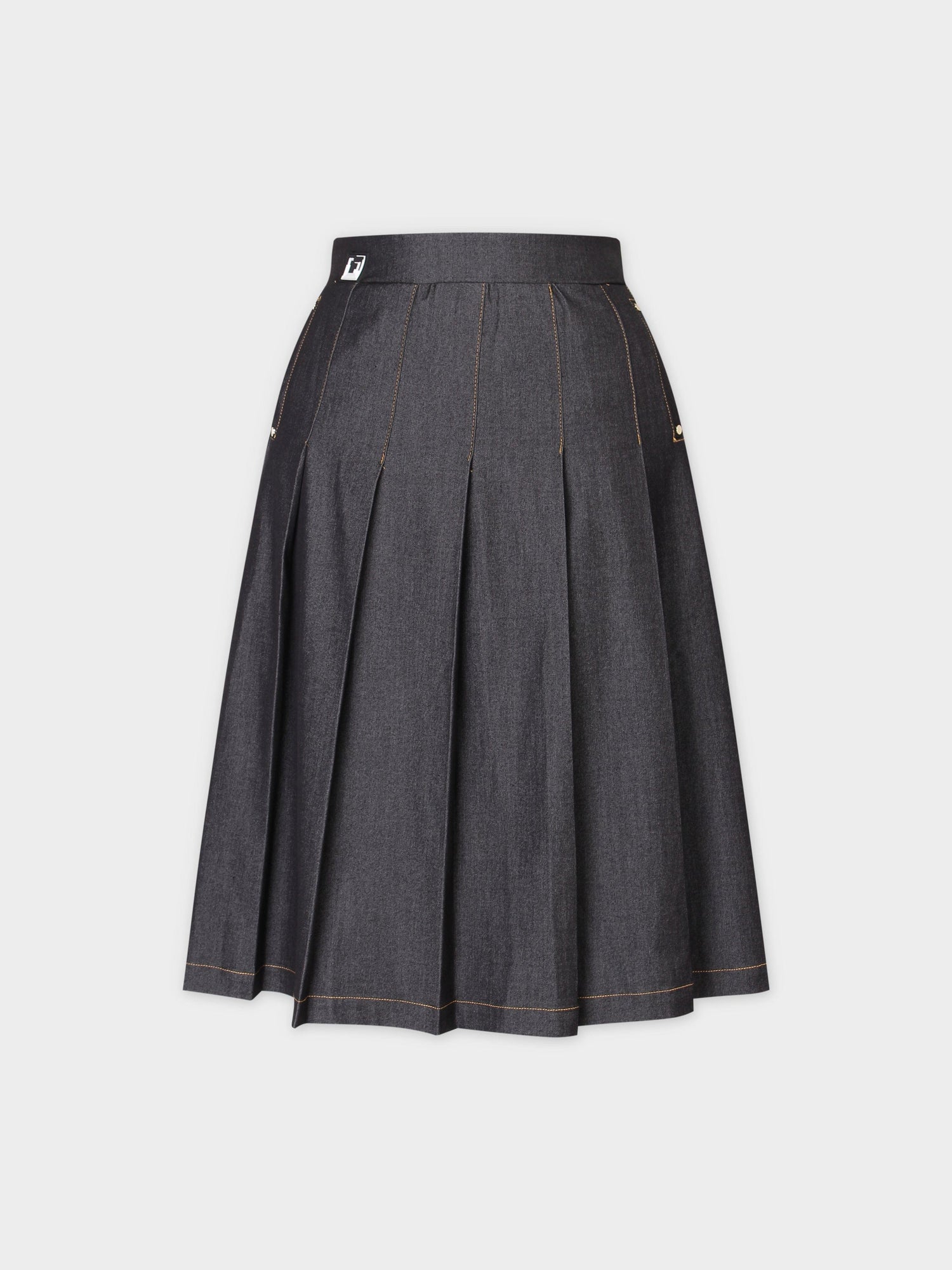 PLEATED DENIM SKIRT-BLACK DENIM