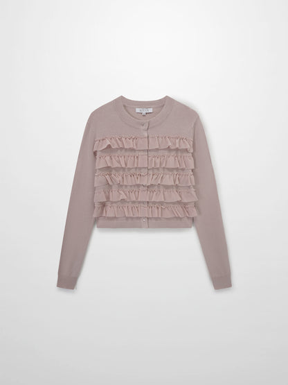 Ruffle Design Cardigan-Mauve