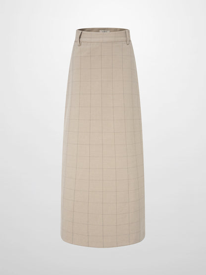 Straight Maxi Skirt - Tan Windowpane