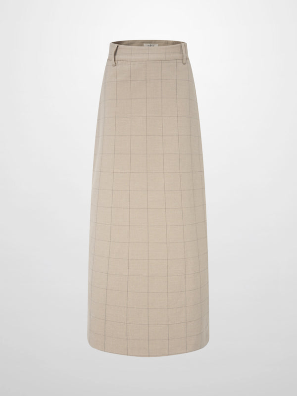 Straight Maxi Skirt - Tan Windowpane