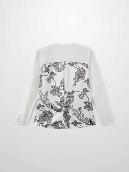 Silky Back Printed Blazer-White/Black