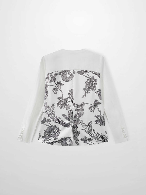 Silky Back Printed Blazer-White/Black