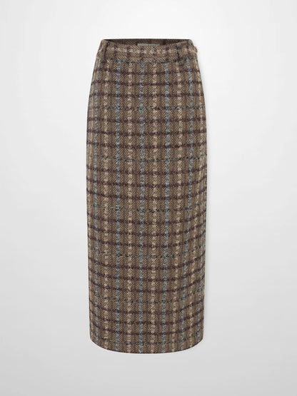 Straight Maxi Skirt - Camel Plaid