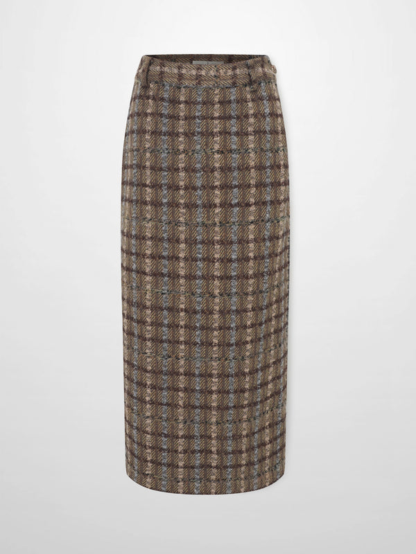 Straight Maxi Skirt - Camel Plaid