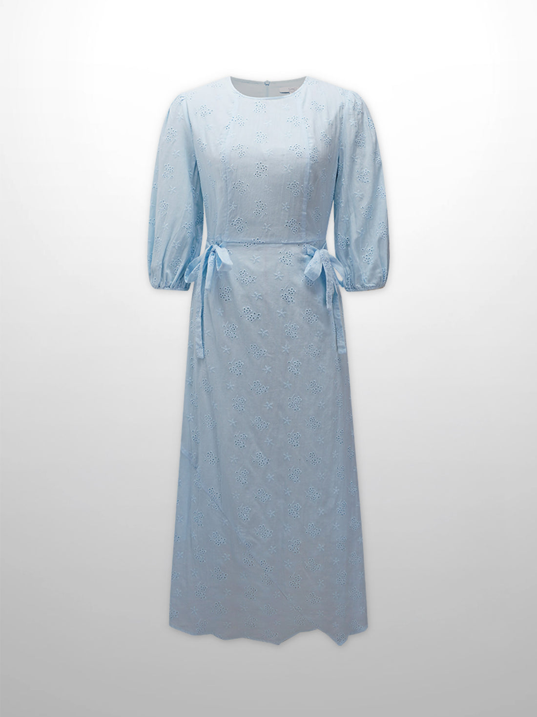 Asymmetrical Hem Eyelet Dress-Light Blue