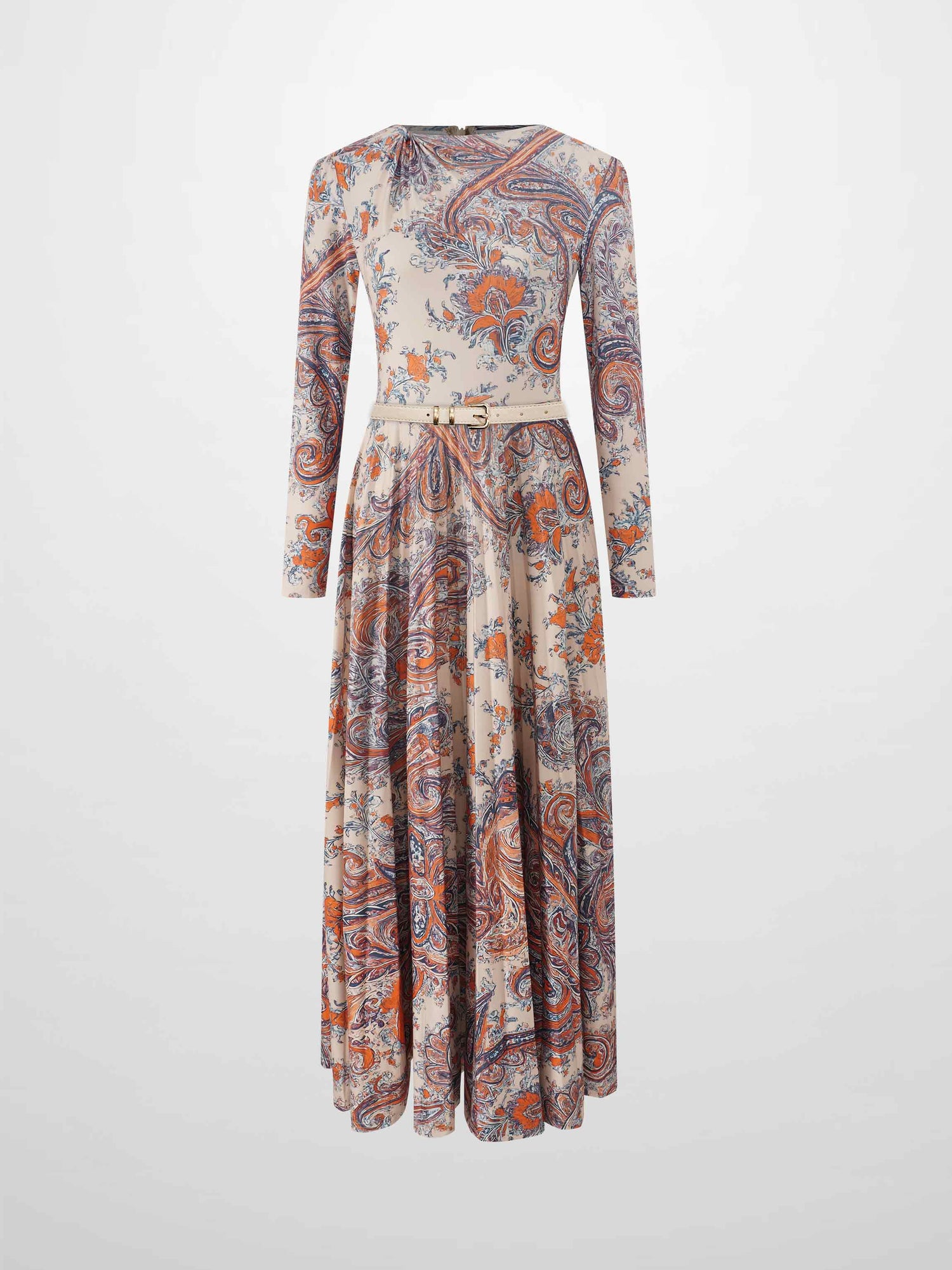 Side Knot Pleat Dress-Paisley