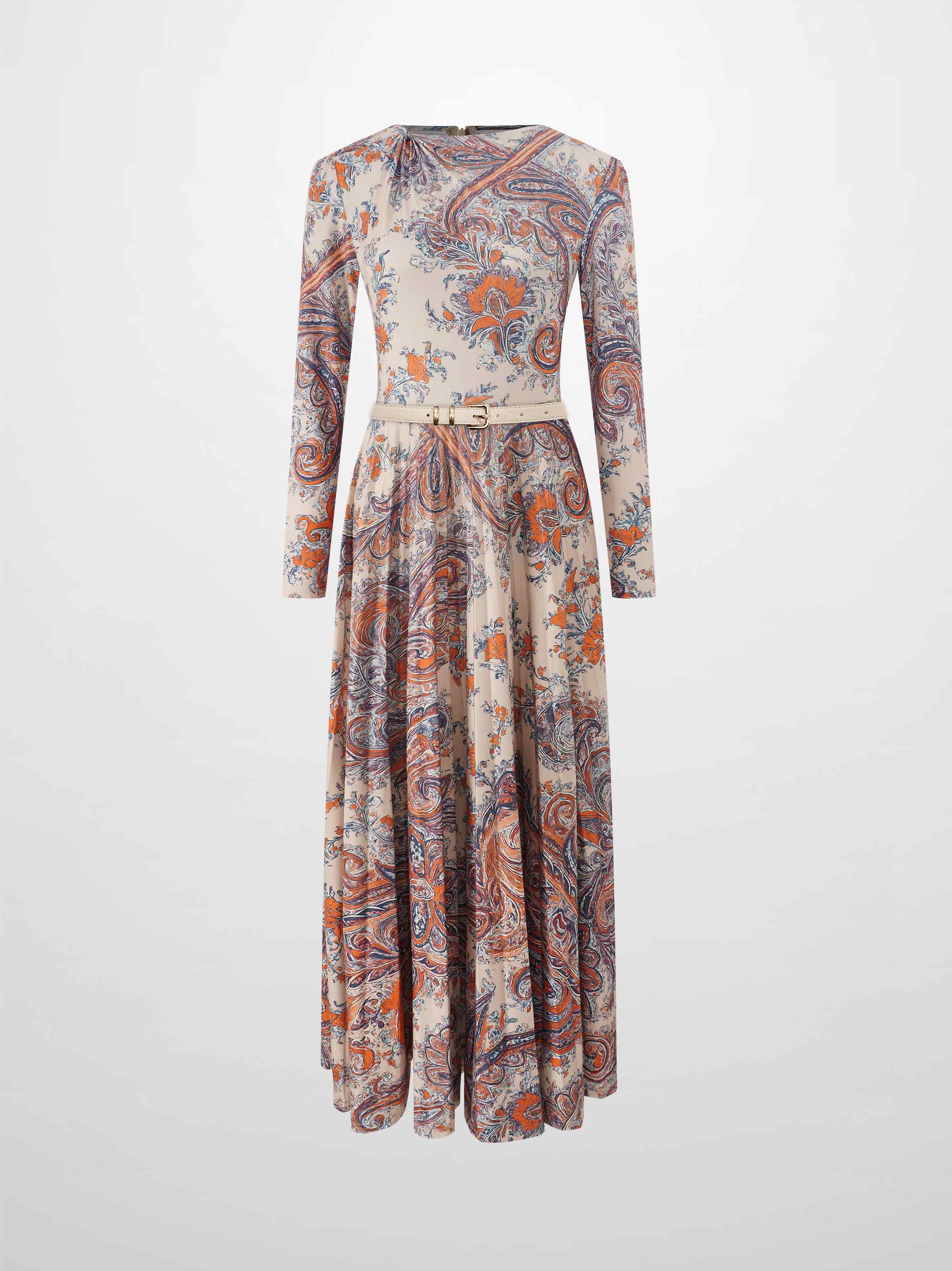 Side Knot Pleat Dress-Paisley