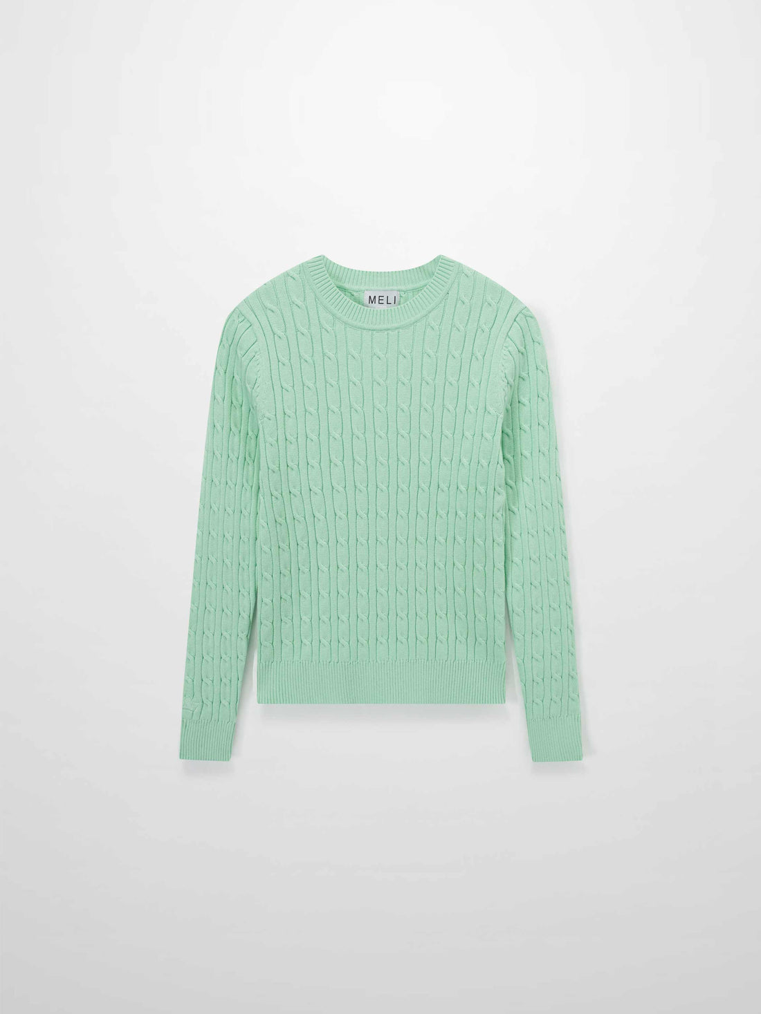 Crew Neck Cable Sweater-Aqua