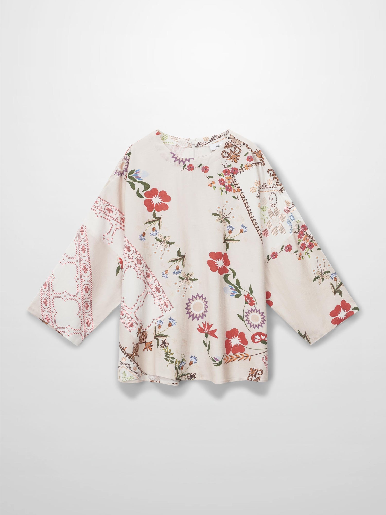 Linen Blend Crop Swing Top-Aztec Floral