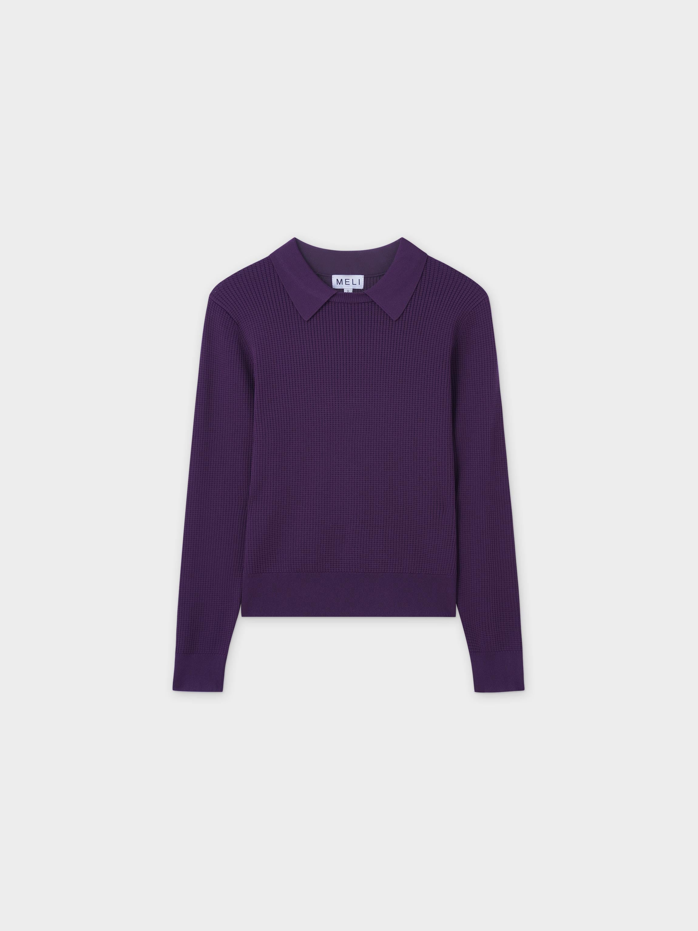 Waffle Collared Sweater-Purple