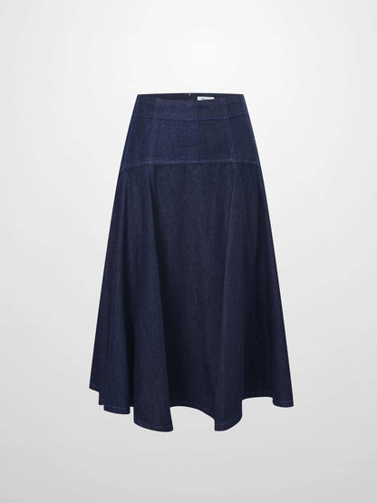 Yoke Denim Short Skirt-Blue