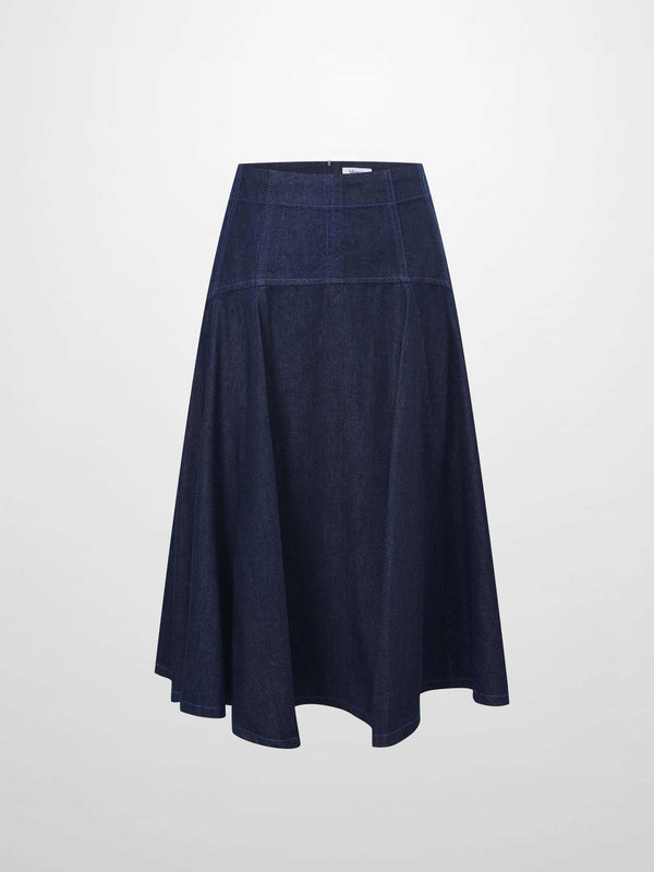 Yoke Denim Short Skirt-Blue