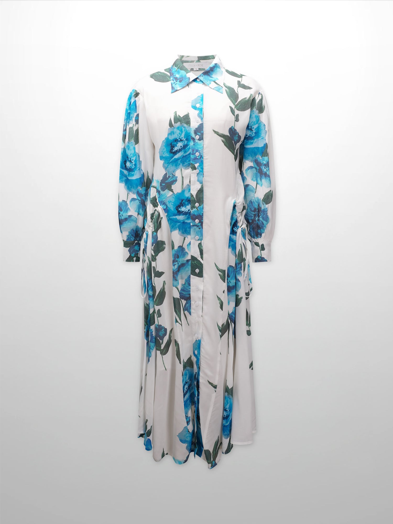 Printed Shirred Pocket Dress-Blue Floral