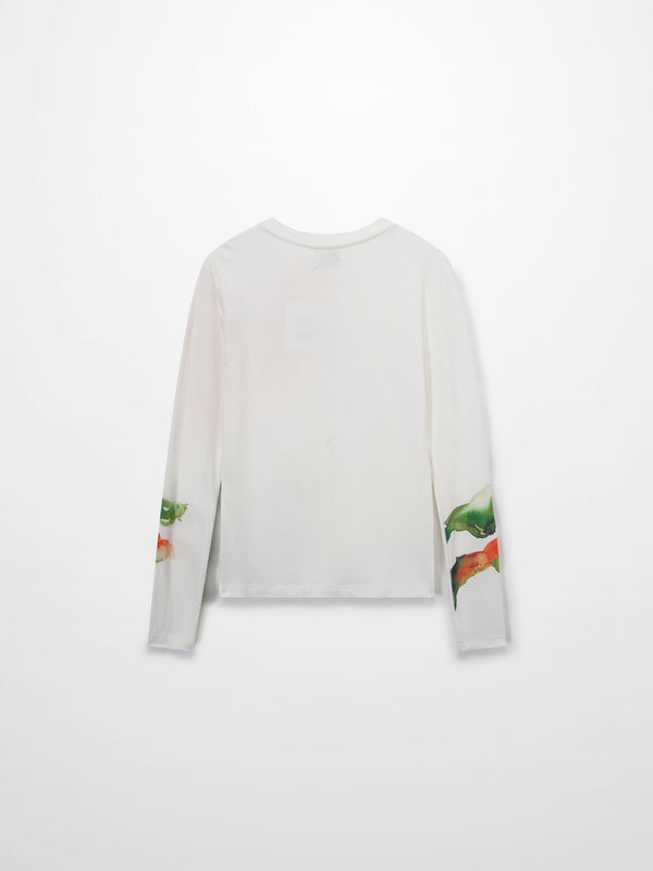 Printed Ribbed T-Shirts-White Flower Pop