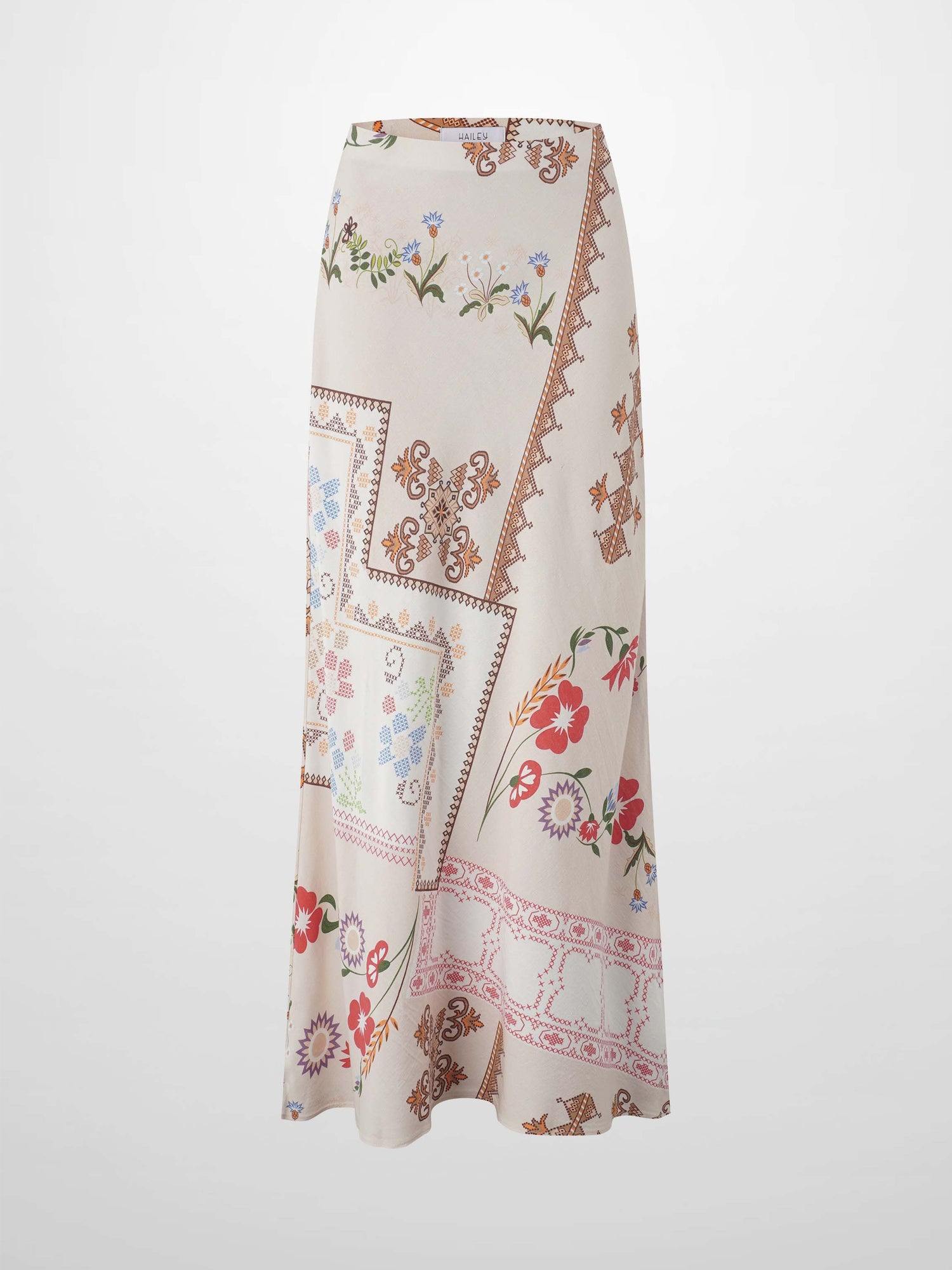 Printed Linen Blend Slip Skirt-Aztec Floral
