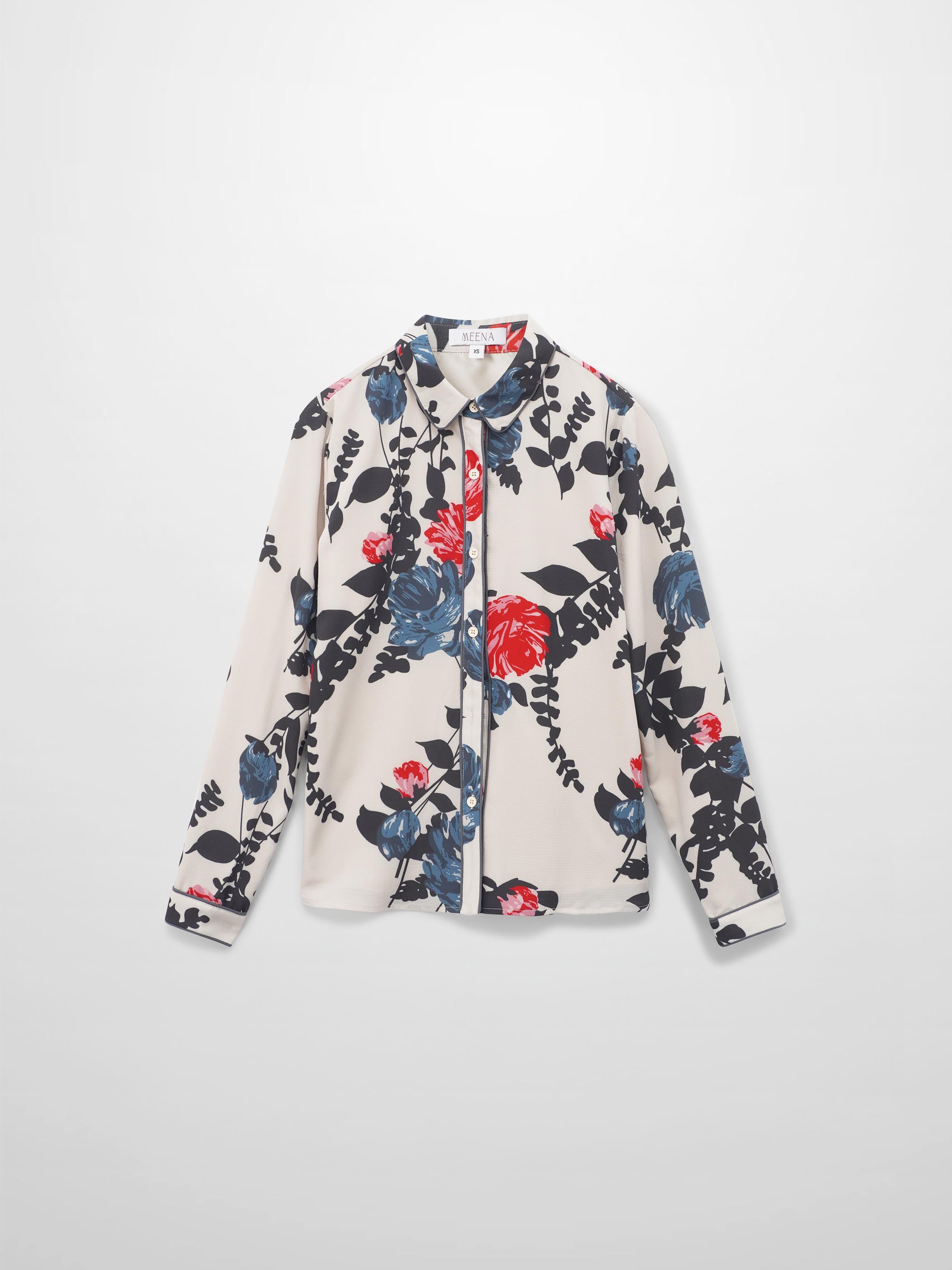 Piped Button Down Blouse-Floral
