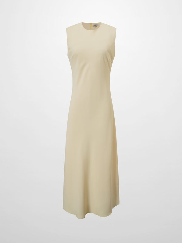 Faux Satin Crew Neck Slip Dress-Champagne