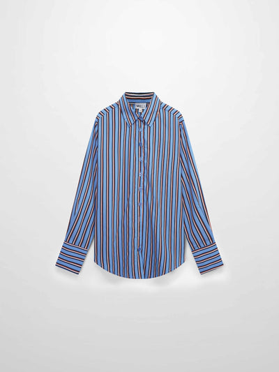Striped Cotton Blouse-Blue Pinstripe