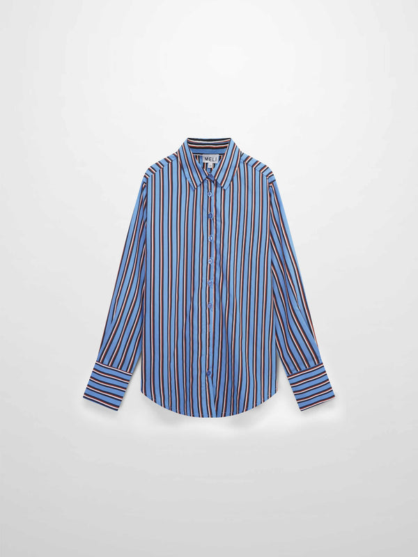 Striped Cotton Blouse-Blue Pinstripe