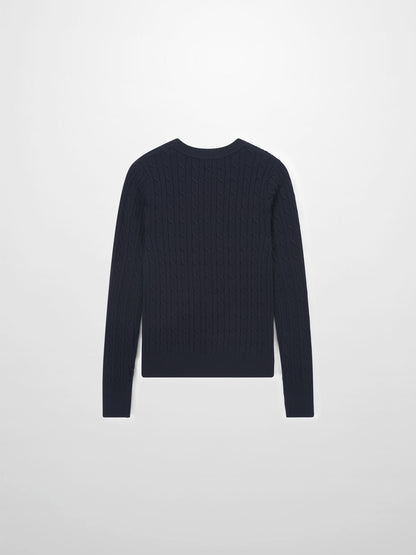 Logo Cable Sweater-Navy/Hunter Green