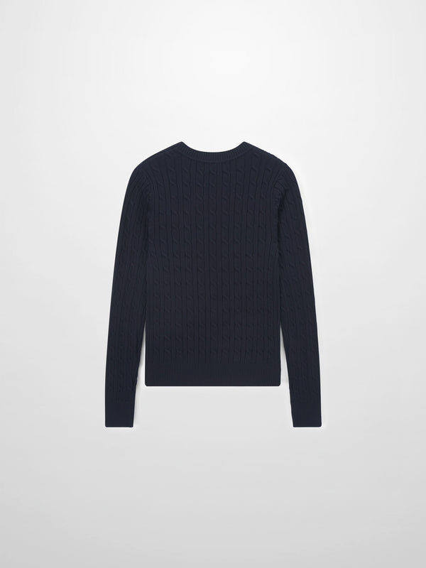Logo Cable Sweater-Navy/Hunter Green