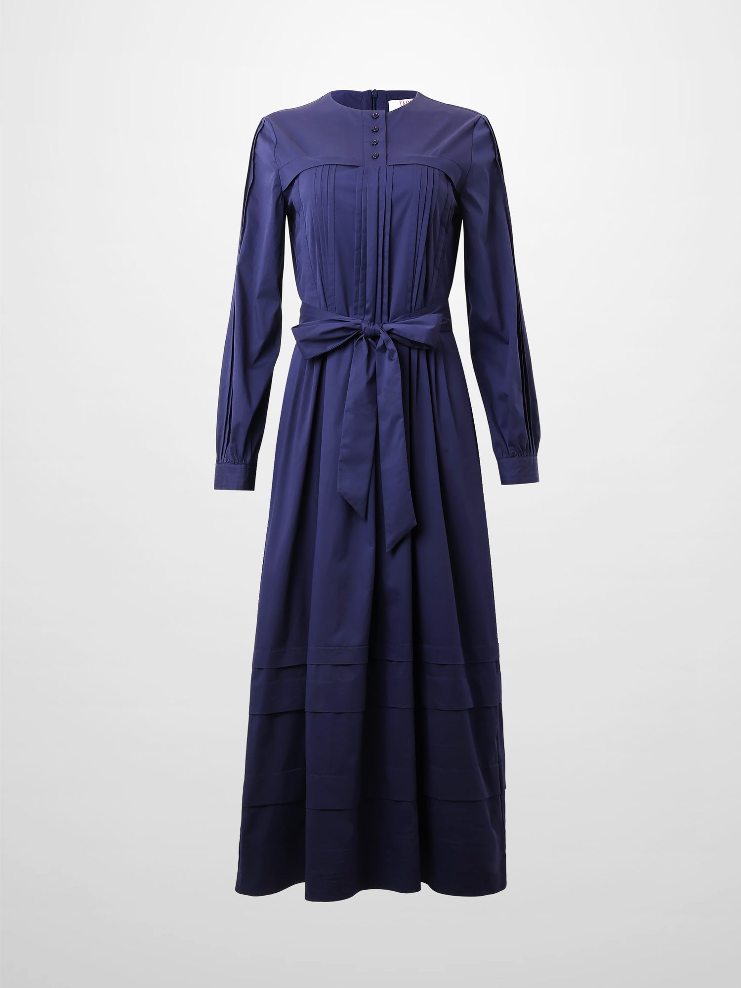 Pintuck Pleat Dress-Navy