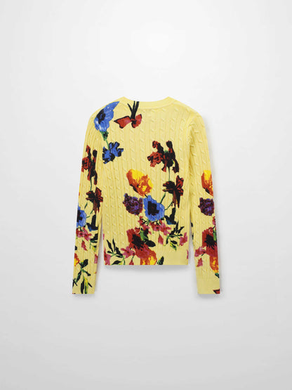 Printed Cable Sweater-Vibrant Floral