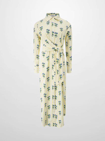 Side Tie Shirtdress-Floral Stripe
