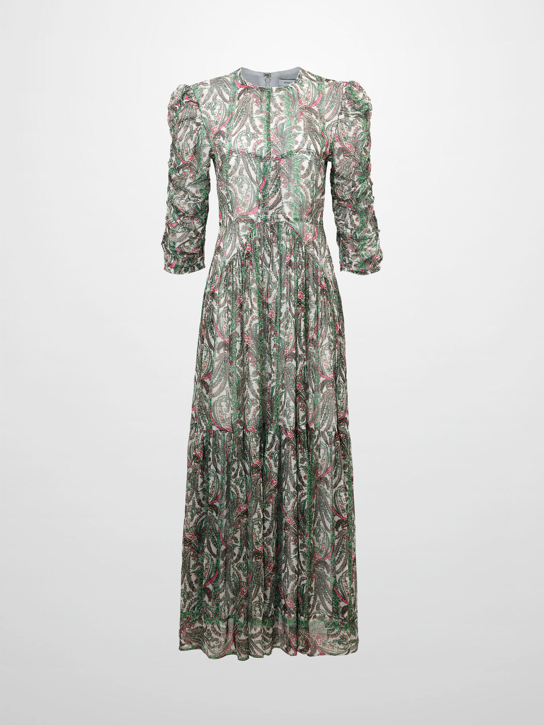 Shirred Sleeve Dress-Green Paisley