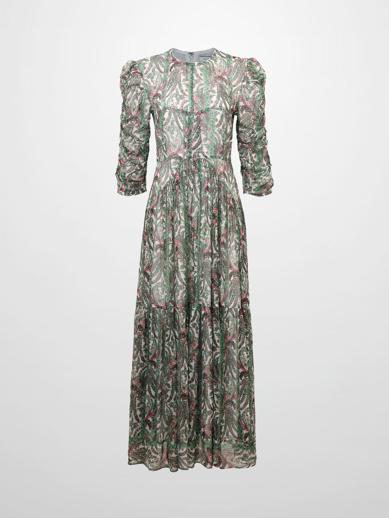 Shirred Sleeve Dress-Green Paisley