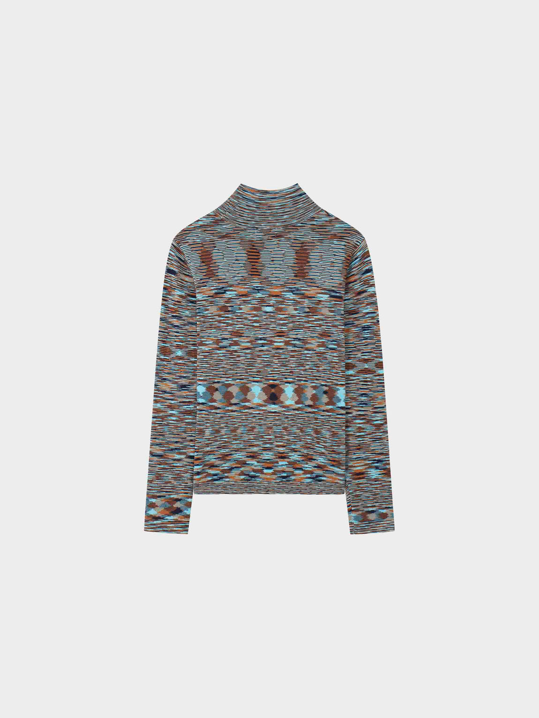 Abstract Stripe Knit Turtleneck-Light Blue/Brown