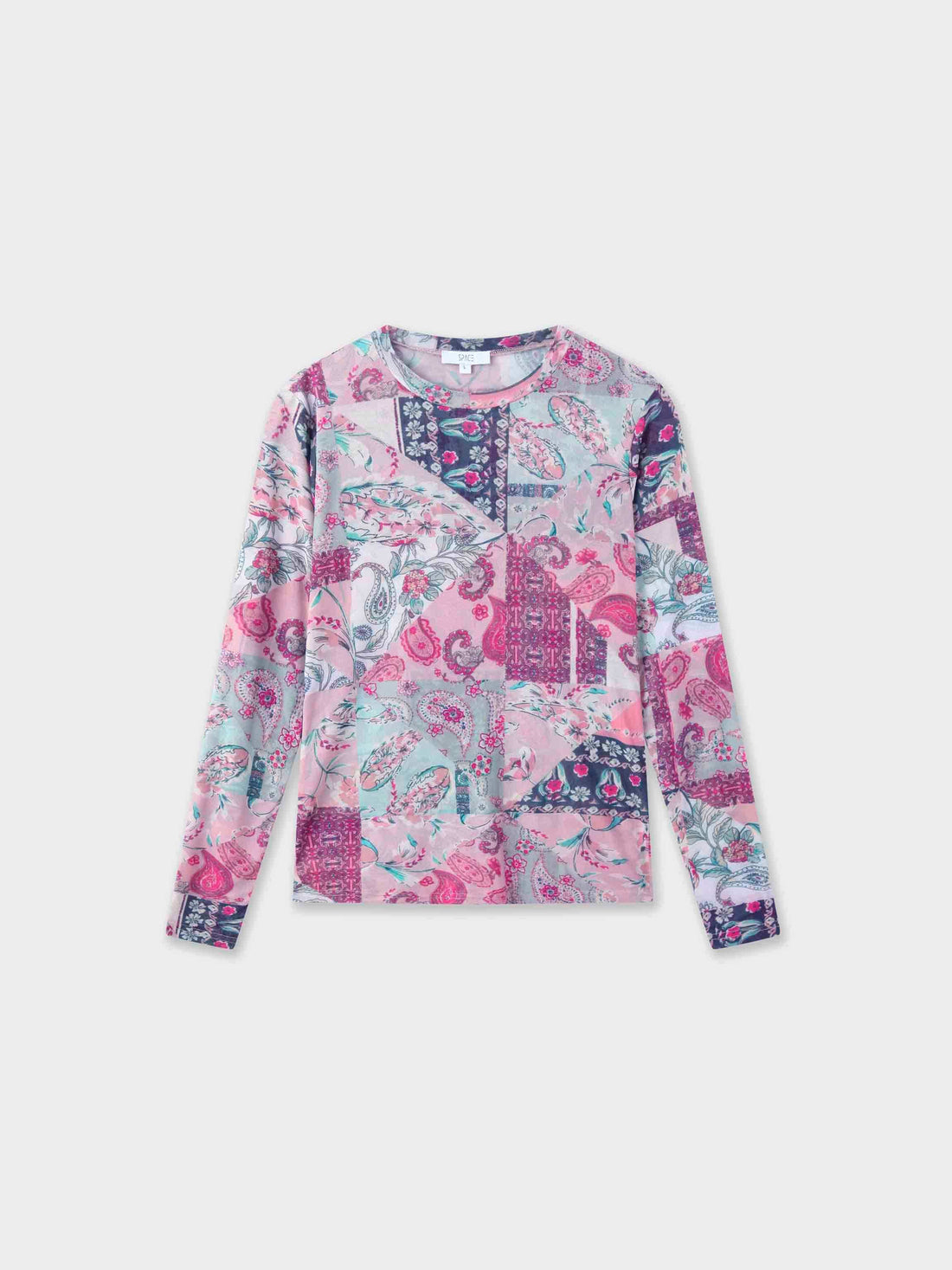 Printed Mesh Crew Neck Top-Vintage Floral