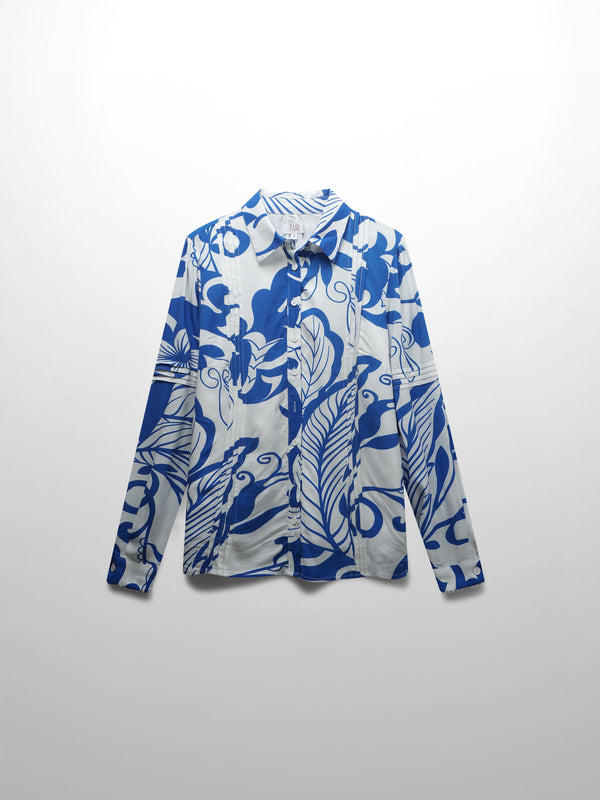 Pintuck Detail Blouse-Blue Carolina Floral