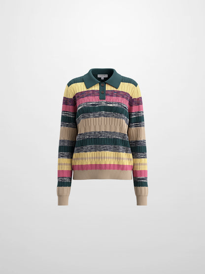 Striped Mixed Media Polo-Multi